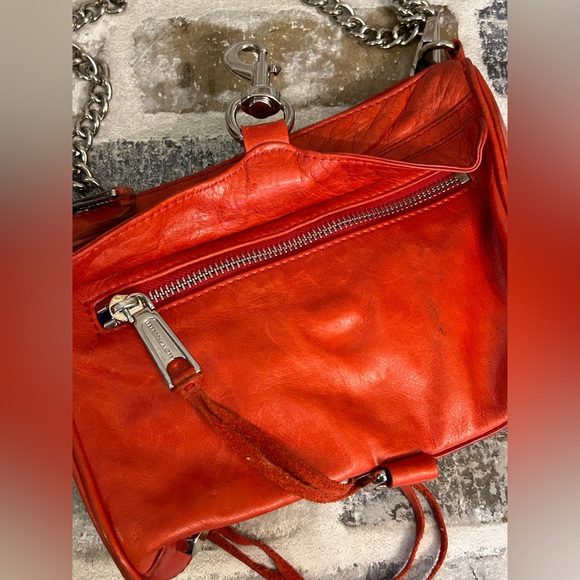 Rebecca Minkoff Small Red Leather Crossbody Bag Silver Chain Strap - Picture 6 of 9
